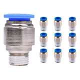 10 Conexão Pneumática Engate Rápido Reta Macho 06 Mm X 1/4 