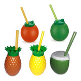 10 Copos Decorativo Canudo Lembrancinha Moana Tropical 300ml