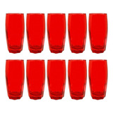 10 Copos Florida Chique Vidro Vermelho Mesa Posta 370ml