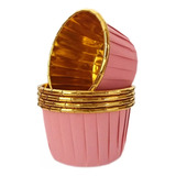 10 Forminhas Papel Cupcake Forneável Laminada Rosa C Dourado