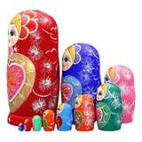 10 Pcs Bonecas De Madeira Com Pintura Russa De Nidificação