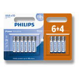 10 Pilhas Bateria Aaa Alcalina Philips