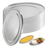 10 Travessas Oval Aço Inox Rasa 30 Cm Fina Bandeja Porções 