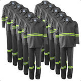 10 Uniformes Refletivos Jaleco Manga Longa C/ Botão E Calça