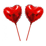 10 Balão Metalizado Coração Vermelho Centro Mesa Varetas