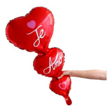 10 Balão Metalizado Coração Vermelho Te Amo Trio 70cm
