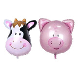 10 Balão Metalizado Porco E Vaca Fazendinha Mesa 32 24cm