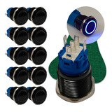 10 Botão Liga Desliga On Off Led Azul Redondo 19mm Com Trava