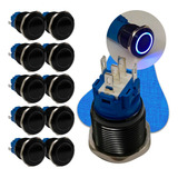 10 Botão Preto Liga E Desliga On Off 12v Led Azul 19mm Trava