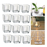 10 Castiçal Vidro Quadrado Porta Vela Enfeite Decoração 6cm