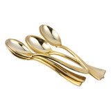 10 Colheres Sobremesa 17cm Descartáveis Luxo Plástico Gold