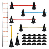 10 Cones Furados C Barreira 20 Pratos Escada Agilidade