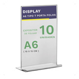 10 Display A6 Acrílico Expositor T Porta Folha Mesa Balcão