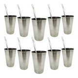 10 Kit De Tereré Copo Cuia 100 Inox 200ml Bomba 19cm