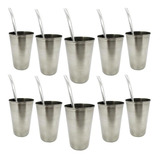 10 Kit De Tereré Copo Cuia 100 Inox 200ml Bomba 19cm