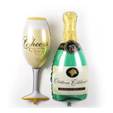 10 Kits Com 2 Balões Metalizados Garrafa E Taça Champagne