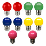 10 Lâmpada Led Bolinha Decorativa Colorida E27 Varal Festa