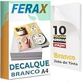 10 Papel Gomado Decalque Waterslide Jato Tinta - Branco Cor-Branco Folhas Decalque Foto Adesivo- Impressão Papel Para Copo- Caneca- Vidro- Velas- Plástico- Madeira- Metal