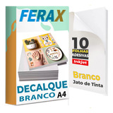 10 Papel Gomado Decalque Waterslide Jato Tinta   Branco