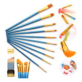 10 Pinceis Para Pintura Tela Tinta Acrílica Óleo E Aquarela