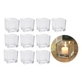 10 Potes Para Vela Vidro Quadrado Mini Vaso Castiçal 125ml