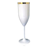 10 Taças Champanhe Acrílico Borda Dourada 170ml Branca Linda