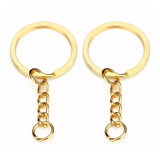 100 Argola Chaveiro C/ Corrente 25mm + Elo 10mm - Dourado