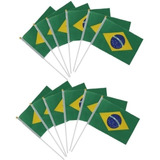 100 Bandeira Do Brasil De Mão Com Haste Copa Do Mundo 20x30
