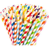 100 Canudos Coloridos De Papel Para Festa Drinks Refri Suco
