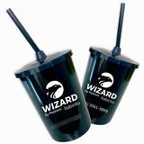 100 Copo Twister Personalizado Acrílico Shake Tampa E Canudo