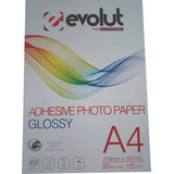 100 Folhas Papel Fotográfico Adesivo Glossy 115g A4 Evolut