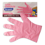 100 Luva Vinilflex Sem Pó Rosa Bompack 26038