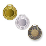 100 Medalhas 35mm Lisa - Ouro Prata Bronze - Aço Com Fita