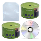100 Midia Dvd-r Virgem Multilaser 4,7gb Com Logo+100 Envelopes De Plástico Transparente 12,5x12,5cm