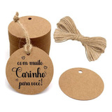 100 Tags Kraft Redonda 4cm Com Cordão - Vários Modelos