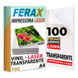 100 Vinil Adesivo Transparente 100% A4 Impressora Laser Ferax 70 G