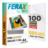 100 Adesivos Vinil Branco Brilho Impressora Jato Tinta A4