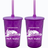 100 Copo Acrílico Shake Tampa Canudo 400ml Personalizado