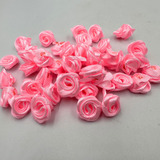 100 Flor Cetim Florzinha Rococó C Folha Branca Creme Rosa