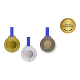 100 Medalhas Metal 44mm Lisa Ouro Prata Bronze Com Fita Aço