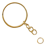 100 Pçs Argolas Chaveiro Com Corrente 25mm Dourada Elo