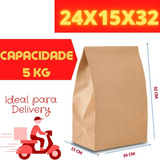 100 Saco Kraft Para Delivery G 24x15x32 Sem Impressão