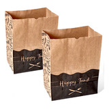 100 Sacos Kraft Delivery Médio Happy Food Entregas 24x30x14