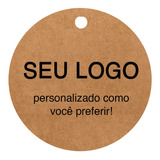 100 Tags Kraft 5cm + Fio - Redonda Personalizada Logo Marca