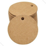 100 Tags Kraft Liso Com Cordao 7x7 Redondo