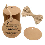 100 Unidades Tag Redonda Kraft 5cm Cliente Com Cordão Rami