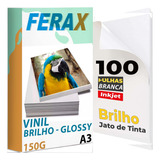 100 Vinil Adesivo Branco Brilho A3 Impressora Jato De Tinta Ferax