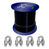 10m Cabo De Aço 3 16 6 4mm Revestido Pvc Preto 4 Grampos
