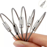 10x Cabo De Aço Rosca Inox Chaveiro Camping Mosquetão 15cm