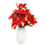10x Flor Artificial Natal Buquê C 50 Flores Vermelho Dourado